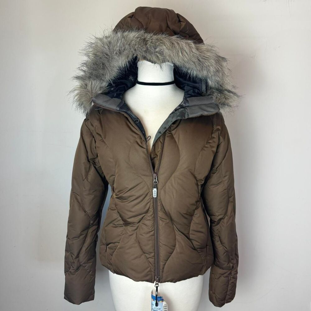 Salomon Vintage Y2K Down Ski Brown Jacket with Fur Hoodie